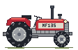 A red Massey Ferguson 135 tractor with turning wheels