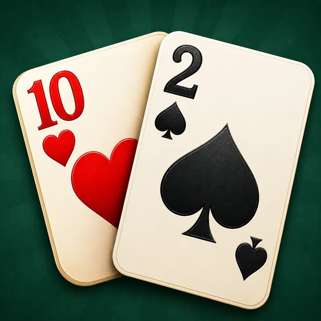 Idiot pixel art card game icon with a two of hearts and ten of spades